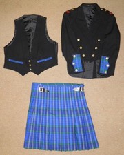Gents Welsh Davies Tartan Set Coat 42" Chest Kilt 38" Waist Waistcoat 42" Chest