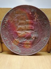 Vintage Copper Plate Nautical Ship Engraved Wall Hanging Plaque Decor