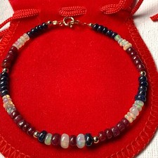 9CT GOLD FIRE OPAL SAPPHIRE AND RUBY BRACELET ALL NATURAL STONES, HANDMADE UK