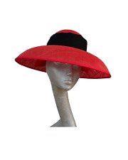 Gigi - Red Down brim hat with Black Dupion Silk Bow ASCOT WEDDING