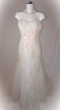 Ivory Wedding Dress Peach Floral Embroidery Detachable Straps RRP £1015 Size 12