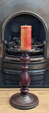 Vintage Turned Wood & Copper Pillar Candle Holder Rustic Church Candlestick