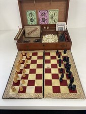 Antique Edwardian Games Compendium Boxed Chess Draughts Reversi  Steeplechase +