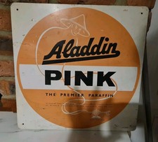 Vintage Enamel Advertising Sign Aladdin Pink Parrafin 1965
