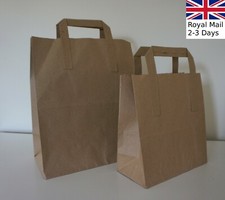 Quality Paper Carrier Bags Brown SOS Kraft Takeaway Party Lunch Food Flat Handle