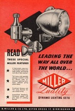 Vintage Miller Cycle Dynamo Lighting Sets Advert - Original 1954
