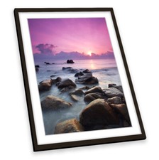Sunset Seascape Pink Rocky FRAMED ART PRINT Picture Portrait Artwork