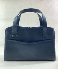 Gresham Vintage 1950s Blue Textured Faux Leather Handbag Grey Moire Fabric Lined