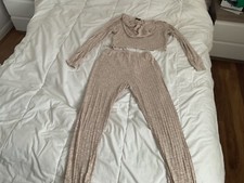 PrettyLittleThing beige cropped hoodie lounge set - size  L brand new
