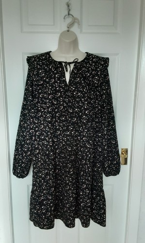 Tunic dress smock - black, floral