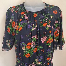 LK Bennett Navy Blue Wildflower Elowen Midi Dress UK10 US6 