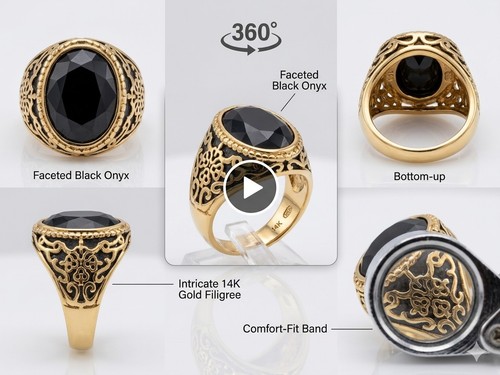 Men black stone signet - black-stone, ring