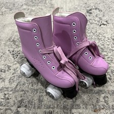 Woman Size 3 Roller Skates Classic PURPLE Color + Flash Wheels QUAD Leather
