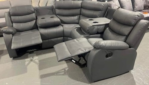 Grey leather corner sofa - grey,