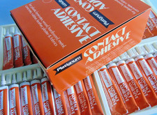 Vintage retro Platignum shop stock 3 dozen tubes of contact adhesive trade box