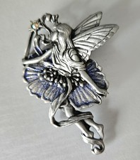 JJ Jonette Stamped Pewter Fairy Brooch Vintage Pin Jewelry Signed
