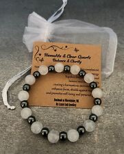 CLEAR QUARTZ & HEMATITE Stretch Bracelet Handmade Crystal Gemstone For Clarity