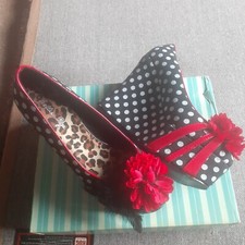 Betty Page Black/White/Red 40s/50s Polka Dot Wedges shoes UK 4.5