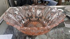 Vintage Pressed Glass Pale Pink/Coral Fleur de Lis Fruit/Punch Bowl