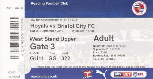 Reading bristol city ticket - reading,