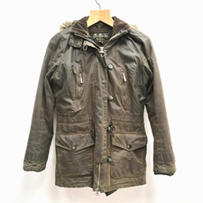 Barbour Vintage Troop Waxxed Coat Parka Olive Zip Hooded Size 10