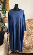 ?Made In Italy Dark Blue Cotton Midi Day Dress Kaftan OS Bohemian Lagenlook?