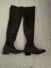 Pinko Very Long Dark Grey Suede Boots Size 38 UK 5 Leather Soles Made In Italy