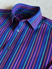 DUCHAMP FUNKY SLIM FIT MULTI STRIPE BUTTON CUFF SHIRT 16.5  16 1/2