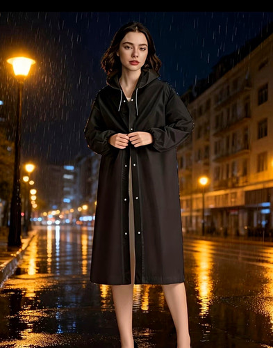 Women long hooded rain coat - rain,
