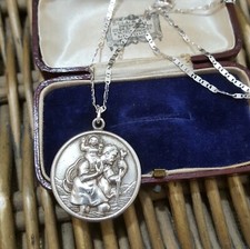 Charles Horner Vintage 925 Sterling Silver Necklace,St Christopher Pendant,1967