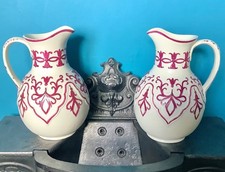 Pair of William Brownfield W.B. Cobridge Tyrol Jugs, 19th Century Pitcher Vases