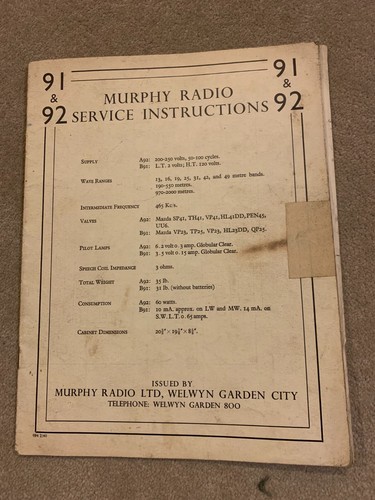 Murphy radio service manual - radio,