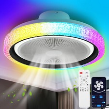 RGB LED Ceiling Fan Light Adjustable Wind Speeds Remote Control w/ Music Speaker