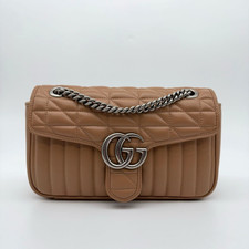 Gucci Small Aria Marmont Flap Bag in Nude Beige Silver Hardware