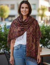 Marks and Spencer Brown Red Orange Autumn Floral Pashmina Scarf Wrap