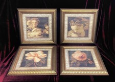 Fine Set Of 4 NEO CLASSICAL Renaissance Gilt Framed & Glazed Prints 16” x 16”