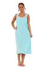 Plus Size Long Nightdress Sleeveless Strap Lace Plain Soft Cotton Multicolours