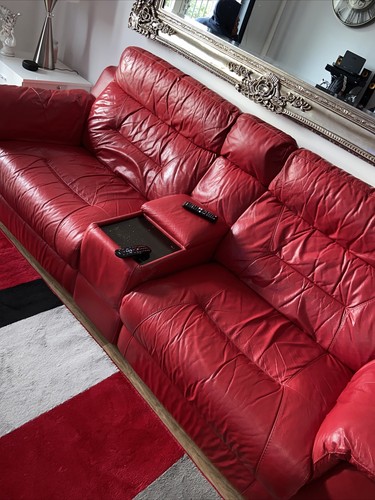 Dfs red leather - 2, seater