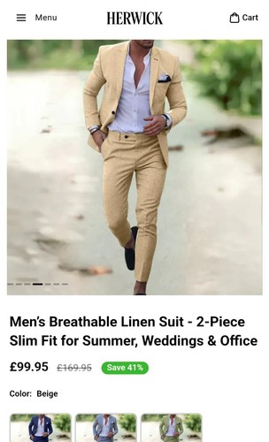 Beige linen suit - linen, mens