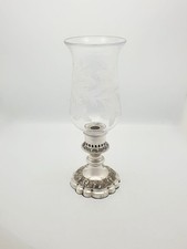 Antique Silver Plated Hurricane Lamp with Etched Glass Shade – circa 1920