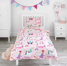 Bloomsbury Mill Kids Unicorn Duvet Set Girls Single Pink Rainbow 135x200 cm