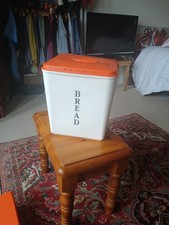 Vintage 1960s Cream Plastic Bread Bin with Orange Lid Retro Kitchenalia