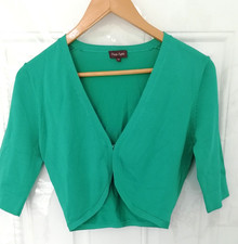 Phase Eight Size 10 Green Shrug Bolero Cardigan Top Stretch Hook Fasten Cover Up