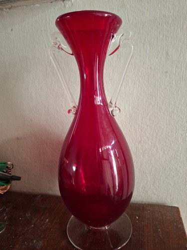 Vintage red vase clear - vase,