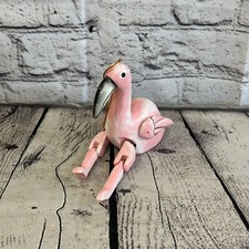 10cm Pink Flamingo Sitting Animal, Wooden Shelf Ornament Handmade and Fairtrade