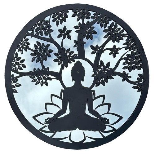 Black metal round buddha - round,