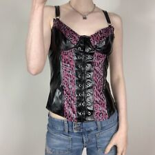 Honour Corset Top S 8 Pink Purple Leopard PVC Vinyl Wet Look Faux Latex 00s y2k