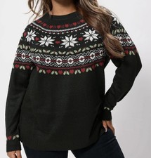 Ex Yours Curve Black Fairisle Long Sleeve Christmas Jumper Plus Sizes 14-36