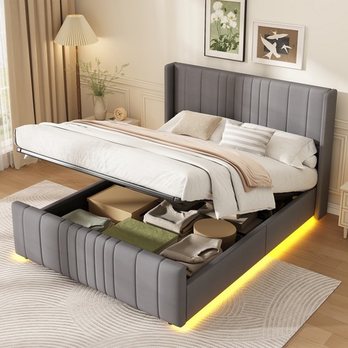Ottoman bed double grey plush - grey,