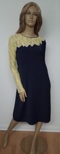 Stunning Occasion Dress By Next Tall Size 14 NWOT Navy Blue Yellow Lace Top&Arm